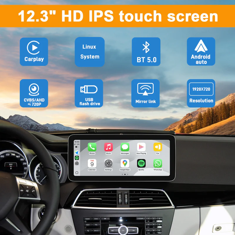 (7L12) 12.3" 1920 x 720 Linux Carplay Android Auto Mirror Link for Mercedes - Image 2